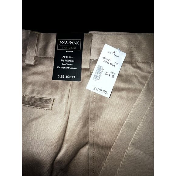 NEW Jos. A. Bank Traveler Men's 40X33 Cotton Khaki Pants Front Pleats $109.50 - Picture 2 of 7